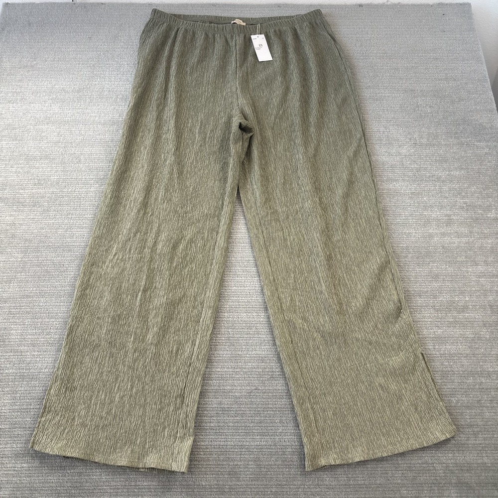 Elie Tahari Plisse Pleats Pants Women XL Green wide Leg Elastic Waist Boho Coast